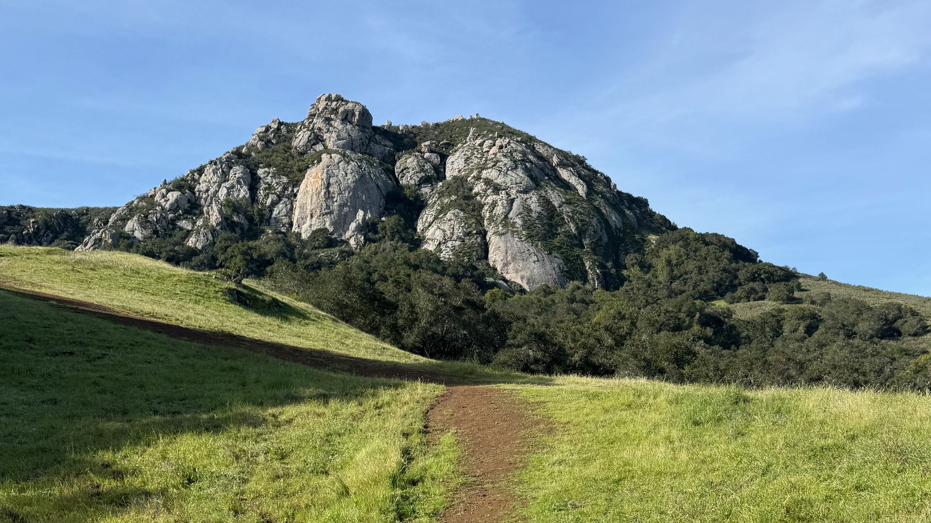 Trail through green hills toward Bishop Peak, San Luis Obispo